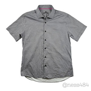 BERTIGO Mens‎ Geometric Print Short Sleeve Button Down Shirt Size L
